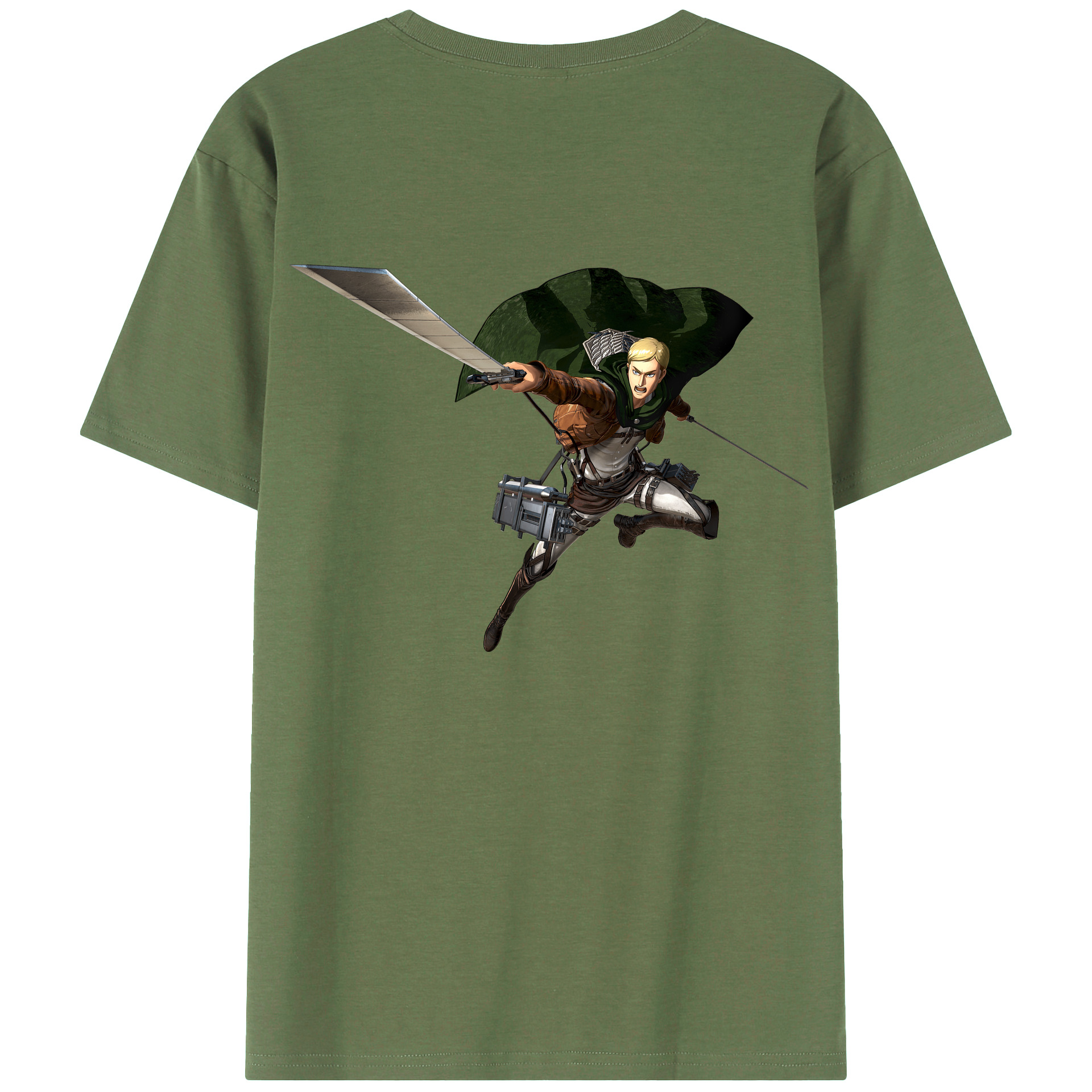 （画像用） 進撃の巨人 エルヴィン・スミス Attack on Titan Erwin Smith 綿100％ メンズ半袖Tシャツ（バックプリント） 通気性